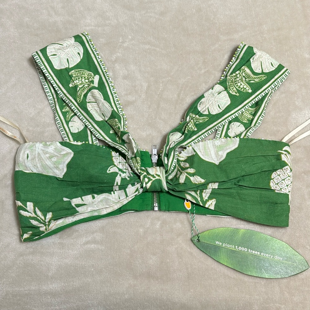 LACE MONSTERAS GREEN CROP TOP